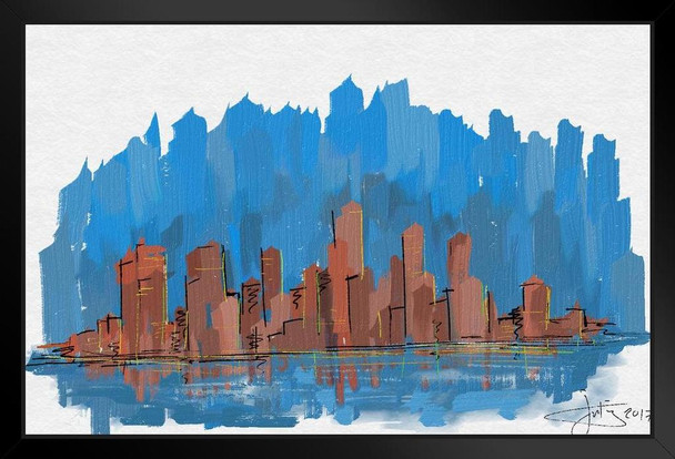 New York City Skyline Painting by JayT Art Print Stand or Hang Wood Frame Display Poster Print 9x13