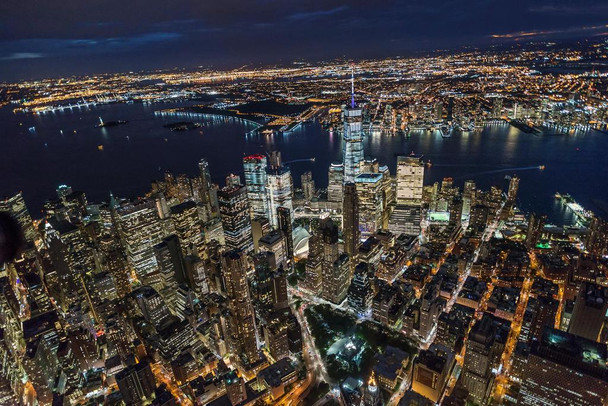 New York City Manhattan World Trade Center Aerial Photo Print Stretched Canvas Wall Art 24x16 inch