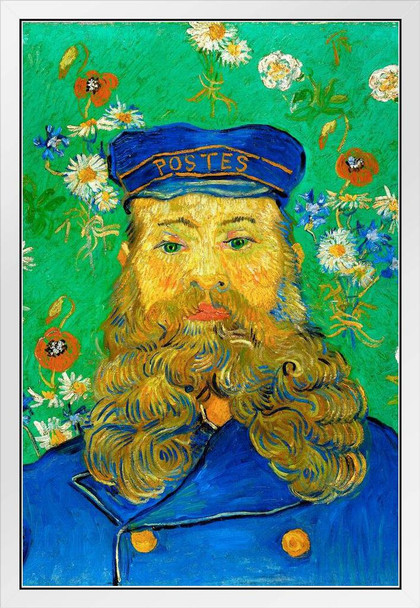 Vincent Van Gogh Portrait Of The Postman Joseph Roulin 1888 Oil On Canvas Painting White Wood Framed Poster 14x20