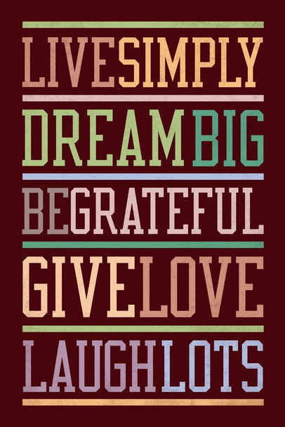 Live Simply Dream Big Maroon Multi Stretched Canvas Wall Art 16x24 inch