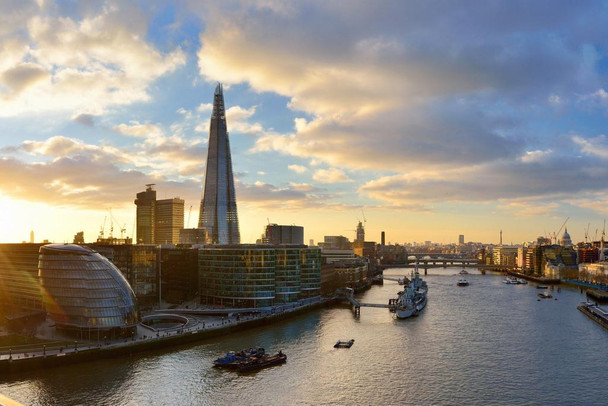 London Skyline The Shard Skyscraper At Sunset Lanscape Photo Stretched Canvas Art Wall Decor 16x24