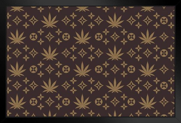 Weed Pattern Cannabis Golden Designer Art Print Stand or Hang Wood Frame Display Poster Print 9x13