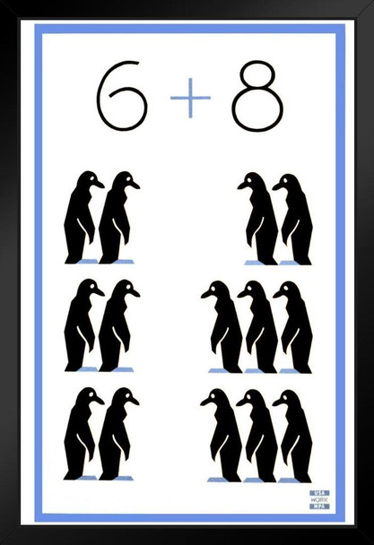 6 Plus 8 Penguins Math Classroom Education Penguin Poster Penguin Home Decor Gentoo Penguin Wall Decor Arctic Ice Animal Wildlife Art Print Snow Nature Print Stand or Hang Wood Frame Display 9x13