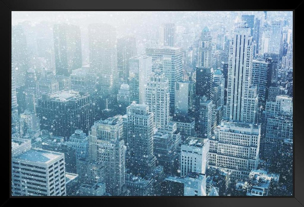 Snow Falling New York City Aerial Skyline Photo Art Print Stand or Hang Wood Frame Display Poster Print 13x9