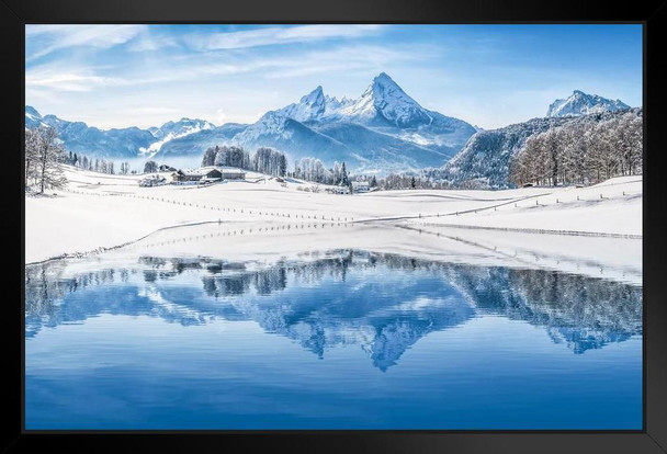 Winter Wonderland Alps Reflecting in Mountain Lake Photo Photograph Art Print Stand or Hang Wood Frame Display Poster Print 13x9