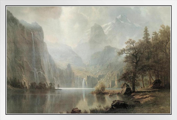 Albert Bierstadt In The Mountains 1867 Luminism Oil On Canvas Landscape Painting White Wood Framed Poster 20x14