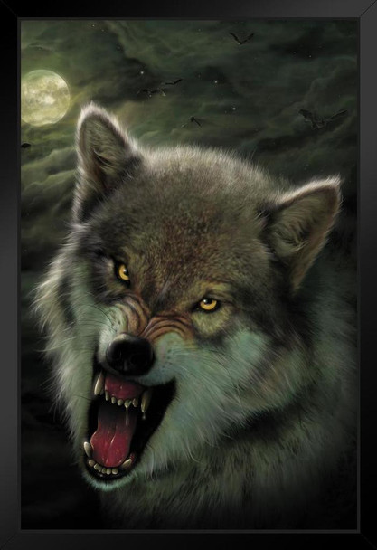 Nightbreed Wolf Growling at Night by Vincent Hie Wolf Posters For Walls Posters Wolves Print Posters Art Wolf Wall Decor Nature Posters Wolf Decorations Stand or Hang Wood Frame Display 9x13