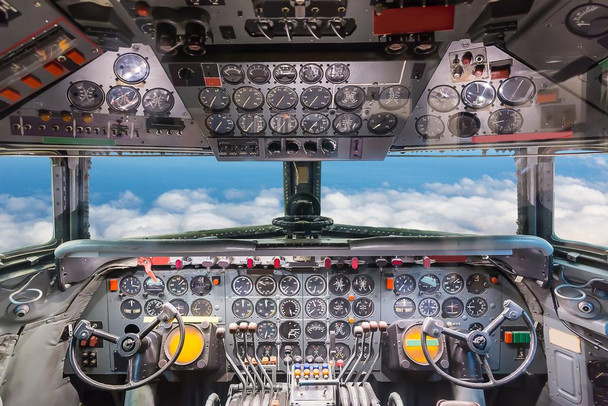 Commercial Airplane Cockpit Flight Deck View Photo Photograph Stretched Canvas Art Wall Decor 24x16