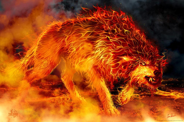 Fire Stalker Tom Wood Fantasy Art Stretched Canvas Wall Art 16x24 inch