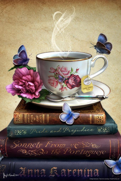 Laminated Tea and Books by Brigid Ashwood Art Print Poster Dry Erase Wall Art 24x36