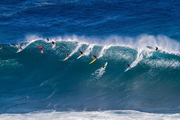 Surfers Riding Wave Hawaii Surfing Photo Photograph Summer Beach Surfboard Stretched Canvas Art Wall Decor 16x24