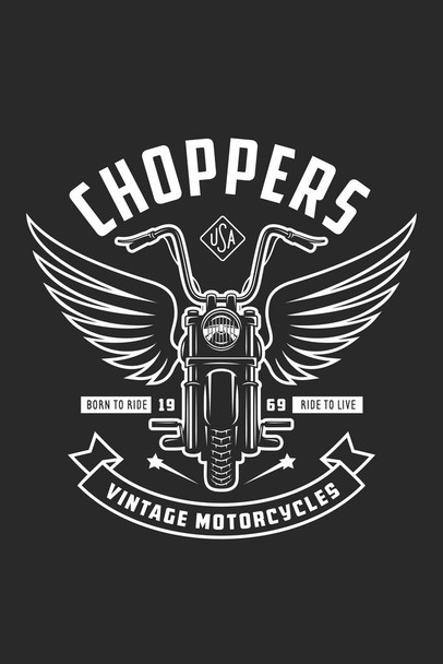 Choppers Vintage Motorcycles Born To Ride Ride To Live Print Stretched Canvas Wall Art 16x24 inch