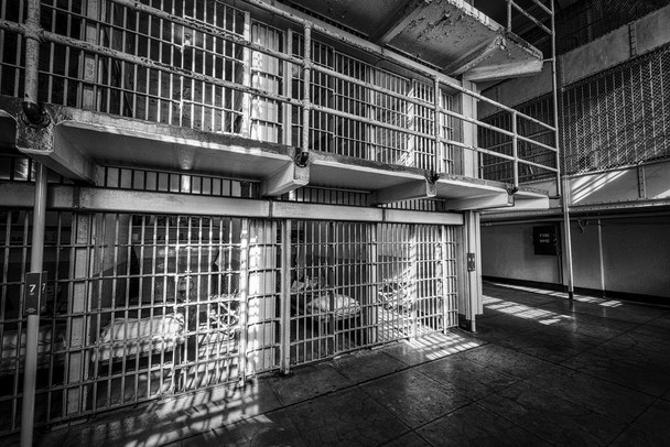 Prison Cells Alcatraz Prison San Francisco B&W Photo Print Stretched Canvas Wall Art 24x16 inch