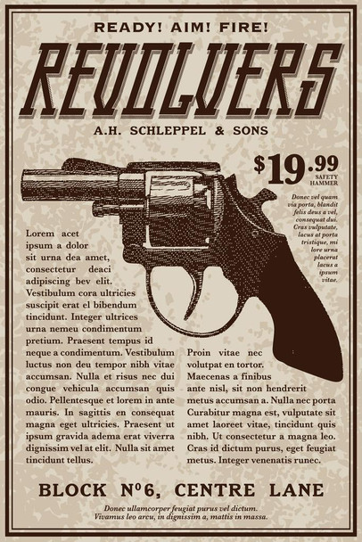 Vintage Victorian Style Revolver Handgun Advertisement Print Stretched Canvas Wall Art 16x24 inch