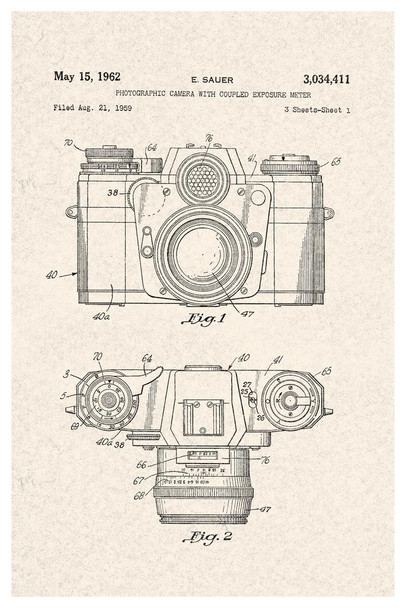 Sauer Vintage Camera 1962 Official Patent Diagram Stretched Canvas Art Wall Decor 16x24