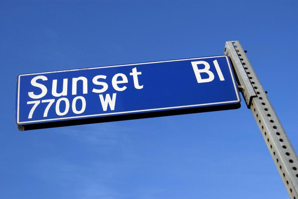 Sunset Boulevard Sign Against Blue Sky Hollywood California Photo Print Stretched Canvas Wall Art 24x16 inch