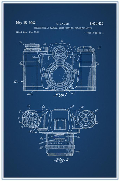 Sauer Vintage Camera 1962 Official Patent Blueprint Stretched Canvas Art Wall Decor 16x24
