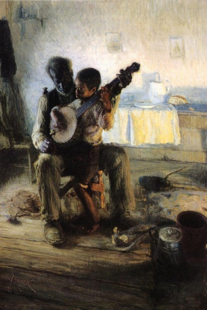 Henry Ossawa Tanner Banjo Lesson Poster 1893 Oil On Canvas Painting Man Teaching Boy To Play Banjo Musical Instrument Music Class Stretched Canvas Art Wall Decor 16x24