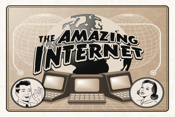 The Amazing Internet Retro Vintage Style Funny Ad Computer Monitor Dorm Office Cubicle Art 1960s 1950s Technology Humor Parody Stretched Canvas Art Wall Decor 16x24