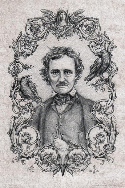 Edgar Allan Poe Drawing by Brigid Ashwood Print Stretched Canvas Wall Art 16x24 inch