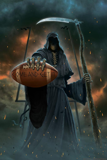Come And Get It Grim Reaper Holding Football by Vincent Hie Fantasy Print Stretched Canvas Wall Art 16x24 inch