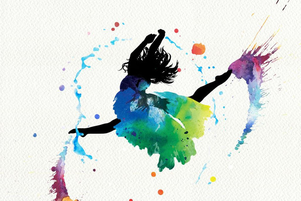 Dancing Girl Colorful Watercolor Print Stretched Canvas Wall Art 16x24 Inch