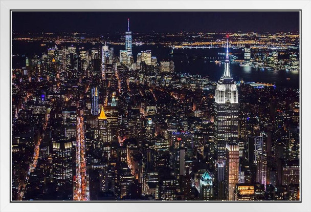 New York City Manhattan Empire State Building WTC Photo Photograph White Wood Framed Poster 20x14