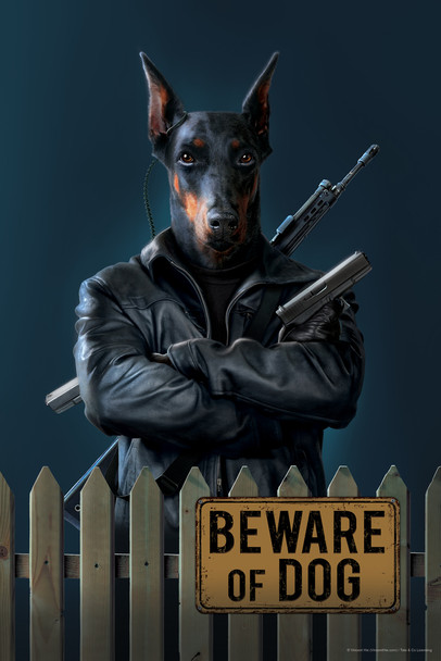 Beware of Dog Gangster Doberman Pinscher by Vincent Hie Fantasy Cool Wall Decor Art Print Poster 12x18