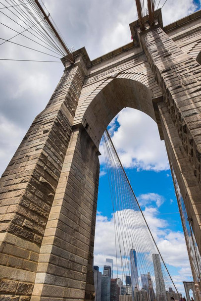 Low Angle Brooklyn Bridge New York City Photo Print Stretched Canvas Wall Art 16x24 inch