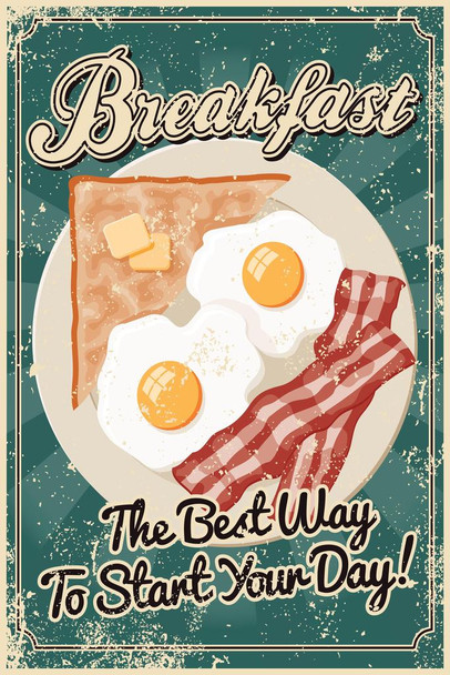 Breakfast The Best Way to Start the Day Vintage Print Stretched Canvas Wall Art 16x24 inch