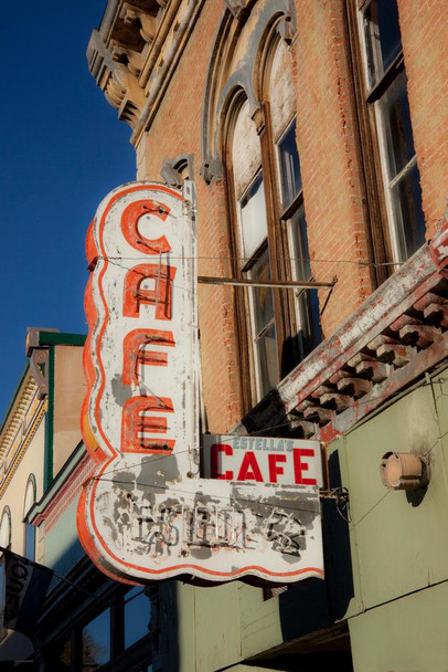 Abandoned Cafe Sign Main Street America USA Vintage Photo Print Stretched Canvas Wall Art 16x24 inch