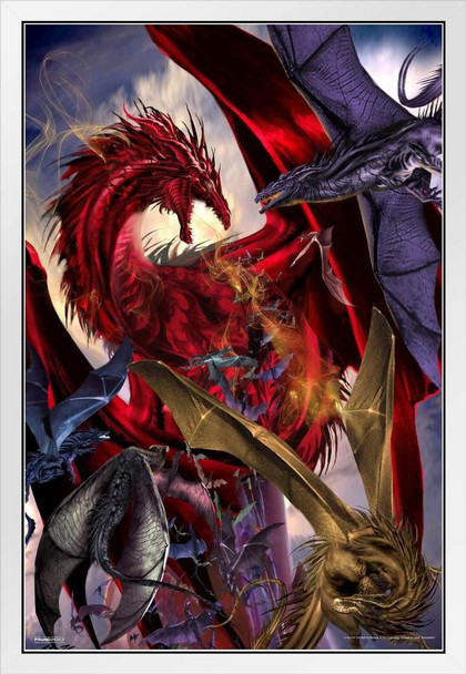 Dragon Battle by Ruth Thompson White Wood Framed Poster 14x20