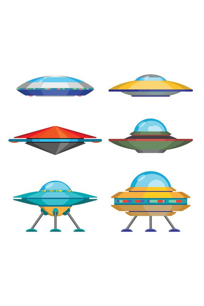 Aliens UFO Spaceships Renderings Colorful Collection Stretched Canvas Wall Art 16x24 inch