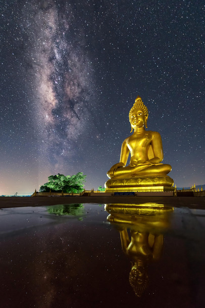 Milky Way and Great Buddha Statue Chiang Rai Photo Photograph Cool Wall Decor Art Print Poster 12x18