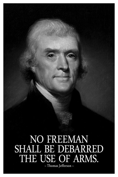 Thomas Jefferson No Freeman Shall Be Debarred The Use Of Arms BW Stretched Canvas Wall Art 16x24 inch