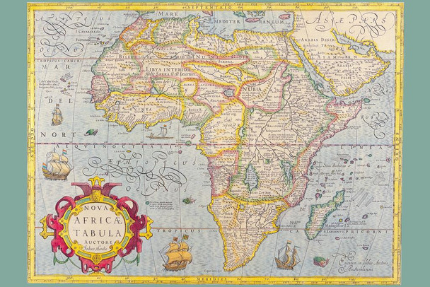 Map of Africa 1610 Antique Vintage Style Travel World Map with Cities in Detail Map Posters for Wall Map Art Wall Decor Geographical Illustration Tourist Travel Stretched Canvas Art Wall Decor 16x24