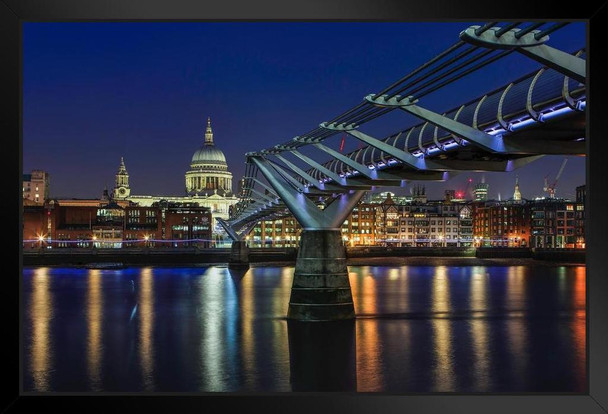 Looking at St Pauls Cathedral Millennium Bridge Blue Hour London Photo Photograph Art Print Stand or Hang Wood Frame Display Poster Print 13x9