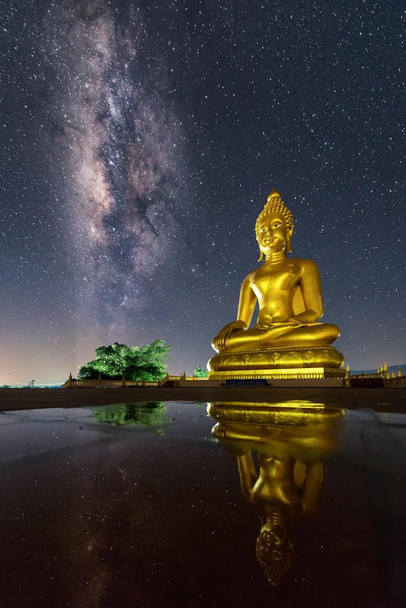 Milky Way and Great Buddha Statue Chiang Rai Photo Print Stretched Canvas Wall Art 16x24 inch