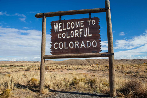 Welcome to Colorado Roadside Sign Photo Print Stretched Canvas Wall Art 24x16 inch