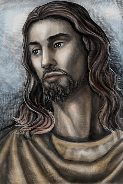 Jesus Christ Son of God Messiah Portrait Illustration Fine Art Stretched Canvas Wall Art 16x24 inch