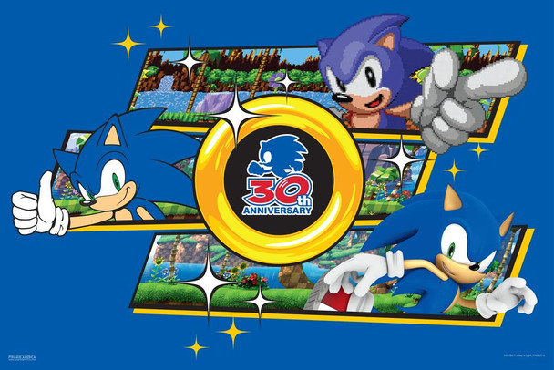 Laminated Sonic the Hedgehog 30th Anniversary Through The Years Sega Video Game Retro Classic Gamer Poster Dry Erase Sign 12x18
