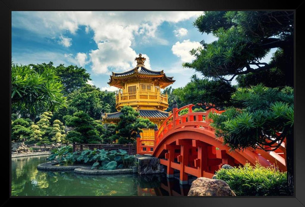 Golden Pavilion Temple With Red Bridge Nan Lian Garden Hong Kong Photo Photograph Art Print Stand or Hang Wood Frame Display Poster Print 13x9