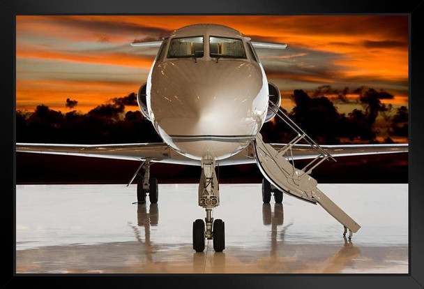 Private Airplane Jet at Sunset Runway Tarmac Photo Photograph Stand or Hang Wood Frame Display 9x13