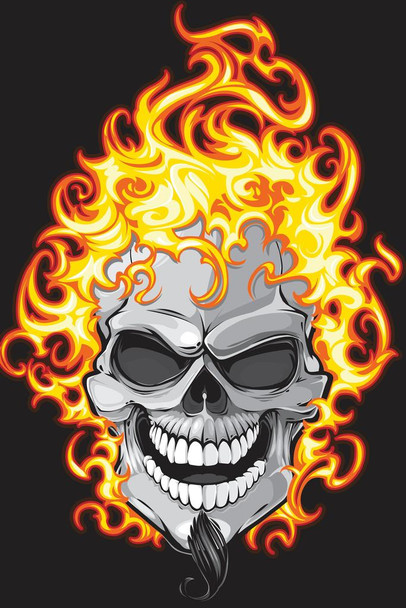 Flaming Skull With Goatee Print Stretched Canvas Wall Art 16x24 inch