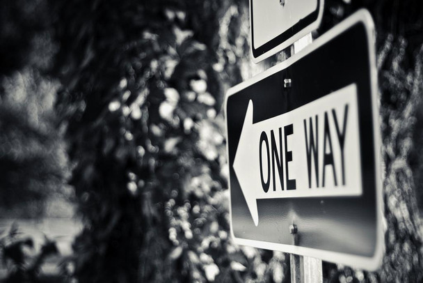One Way Black and White B&W Directional Sign Photo Print Stretched Canvas Wall Art 24x16 inch