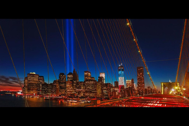 World Trade Center Memorial Tribute in Light Photo Print Stretched Canvas Wall Art 24x16 inch