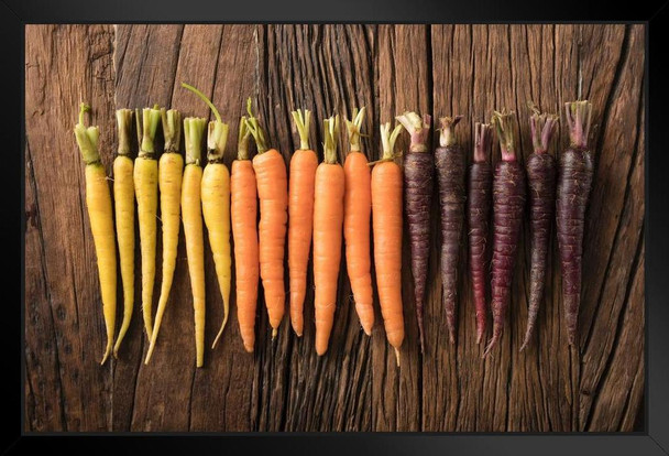 Rainbow Of Fresh Colorful Carrots On Wood Table Art Print Stand or Hang Wood Frame Display Poster Print 13x9