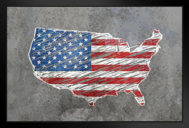 United States Outline Flag Map Stone Background Photo Photograph Art Print Stand or Hang Wood Frame Display Poster Print 13x9