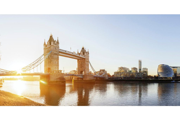 Iconic Tower Bridge London England at Sunrise Photo Print Stretched Canvas Wall Art 24x16 inch