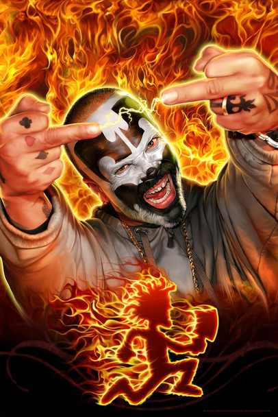 Shaggy Fire It Up Flames Middle Finger ICP Insane Clown Posse Music Band Tom Wood Fantasy Stretched Canvas Art Wall Decor 16x24